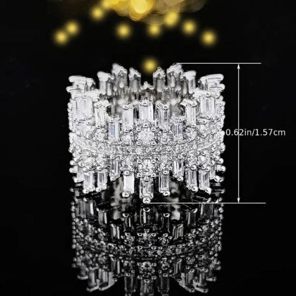 Diamond Wide Band Wedding Engagement Anniversary Ring - Picture 7 of 11